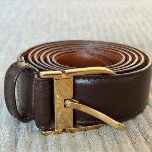 Christian Dior Brown Leather Belt Gold Tone Buckle Size 40 Made in Italy Mens